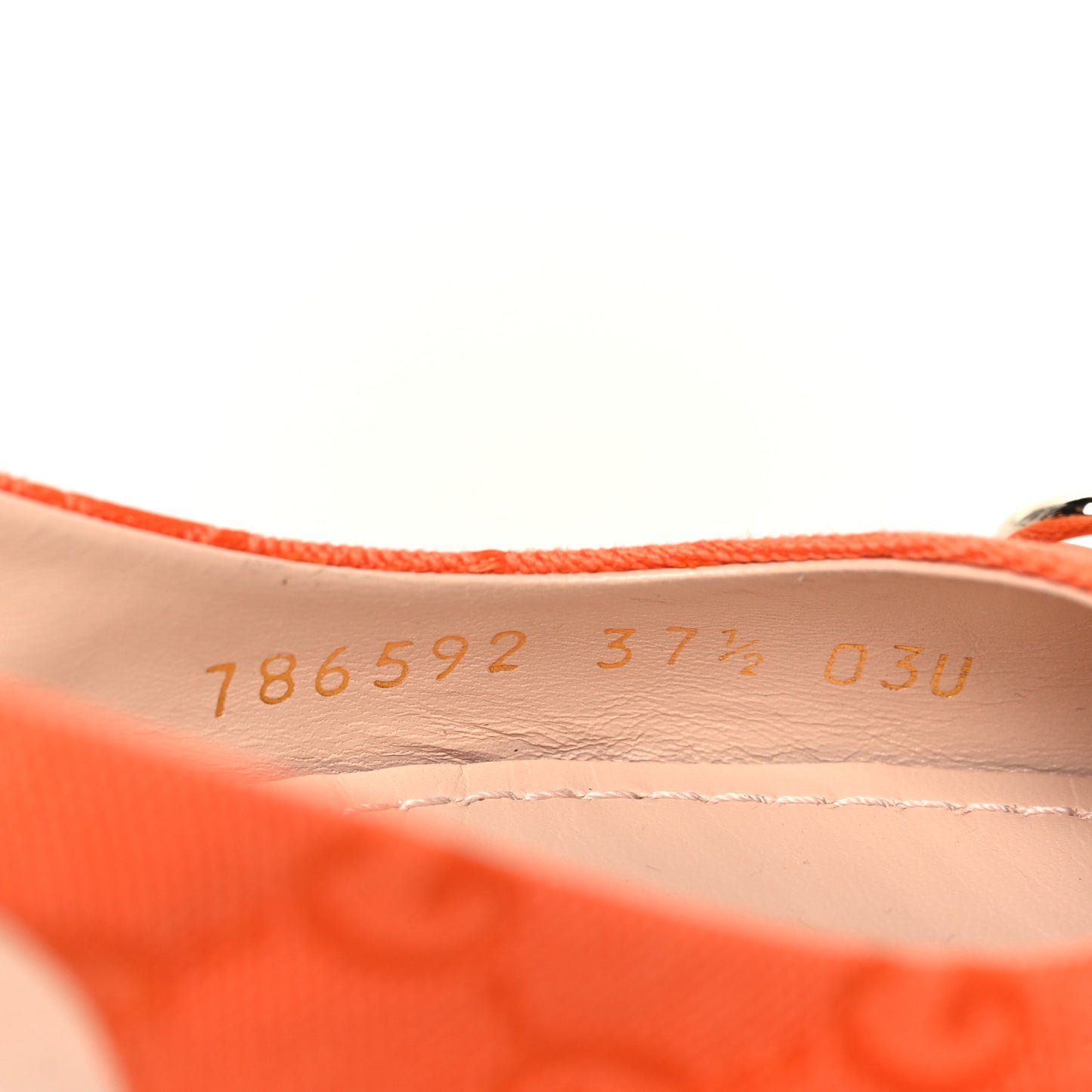 New Canvas GG Monogram Nappa Charlotte Horsebit Womens Slingback Ballet Flat 37.5 Orange