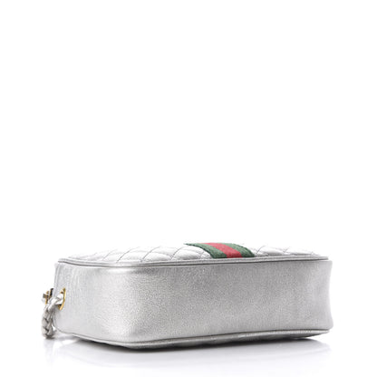 Gucci Laminated Nappa Web Trapuntata Mini GG Shoulder Bag Argento 4 of 11