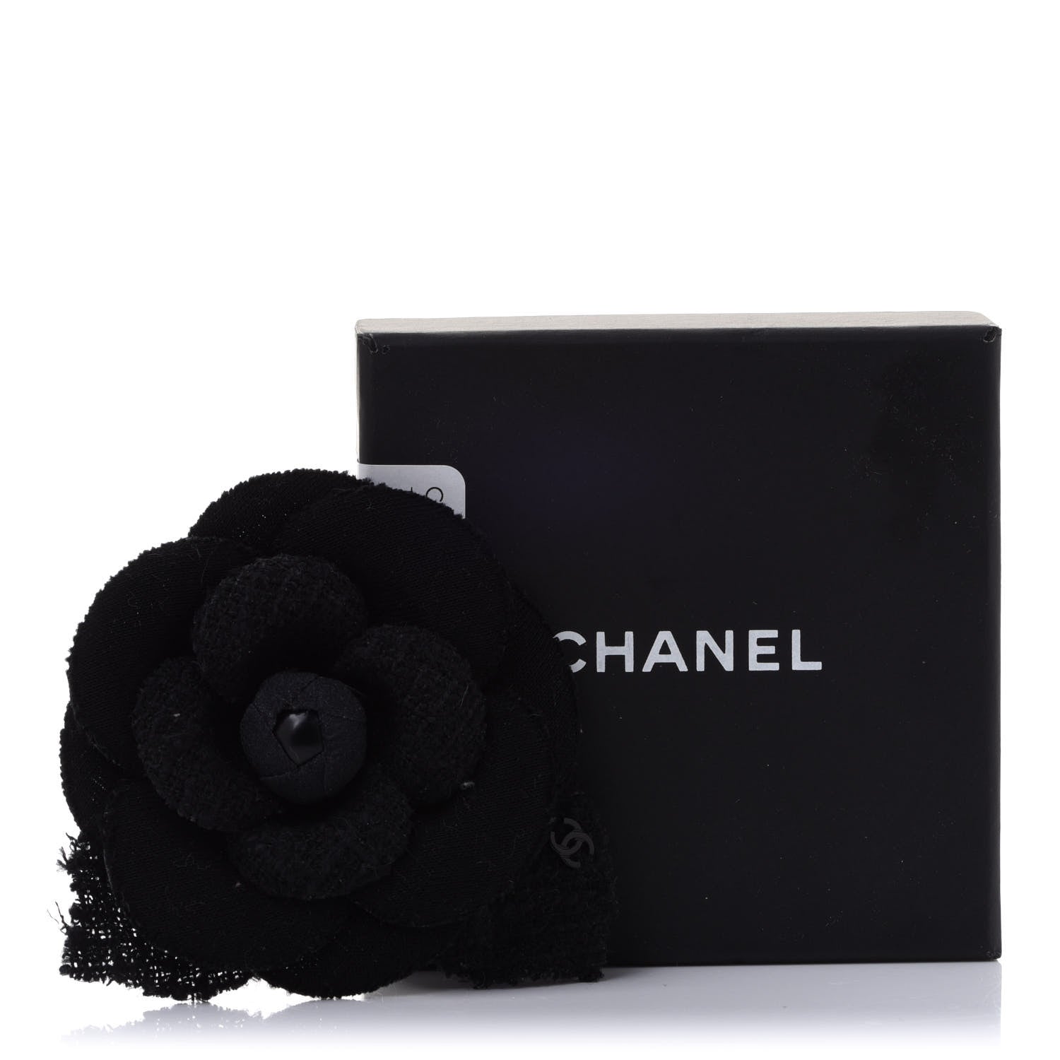 Chanel Tweed Camellia Pin Brooch Black 4 of 4