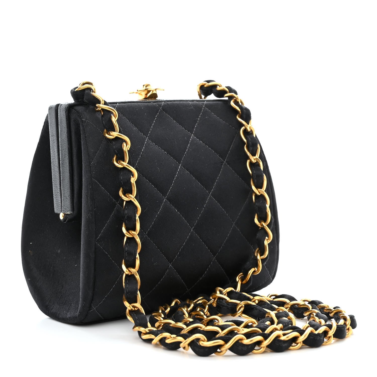Chanel Satin Quilted CC Kisslock Clutch Black 3 of 11