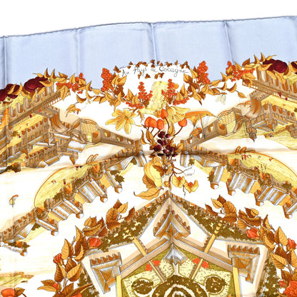 Hermes Silk Au Pays de Cocagne Scarf 90 Ciel White Ocre Orange 5 of 5