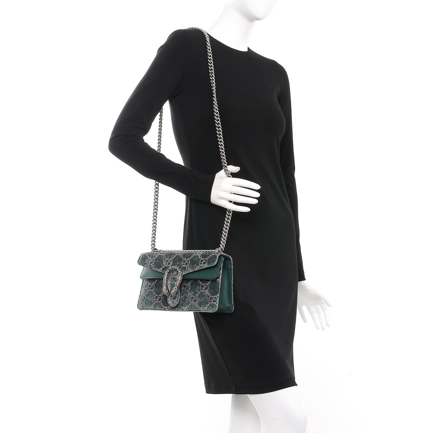 Velvet Moon Calfskin Crystal GG Monogram Small Dionysus Shoulder Bag Avio Dusty Pink Black Diamond
