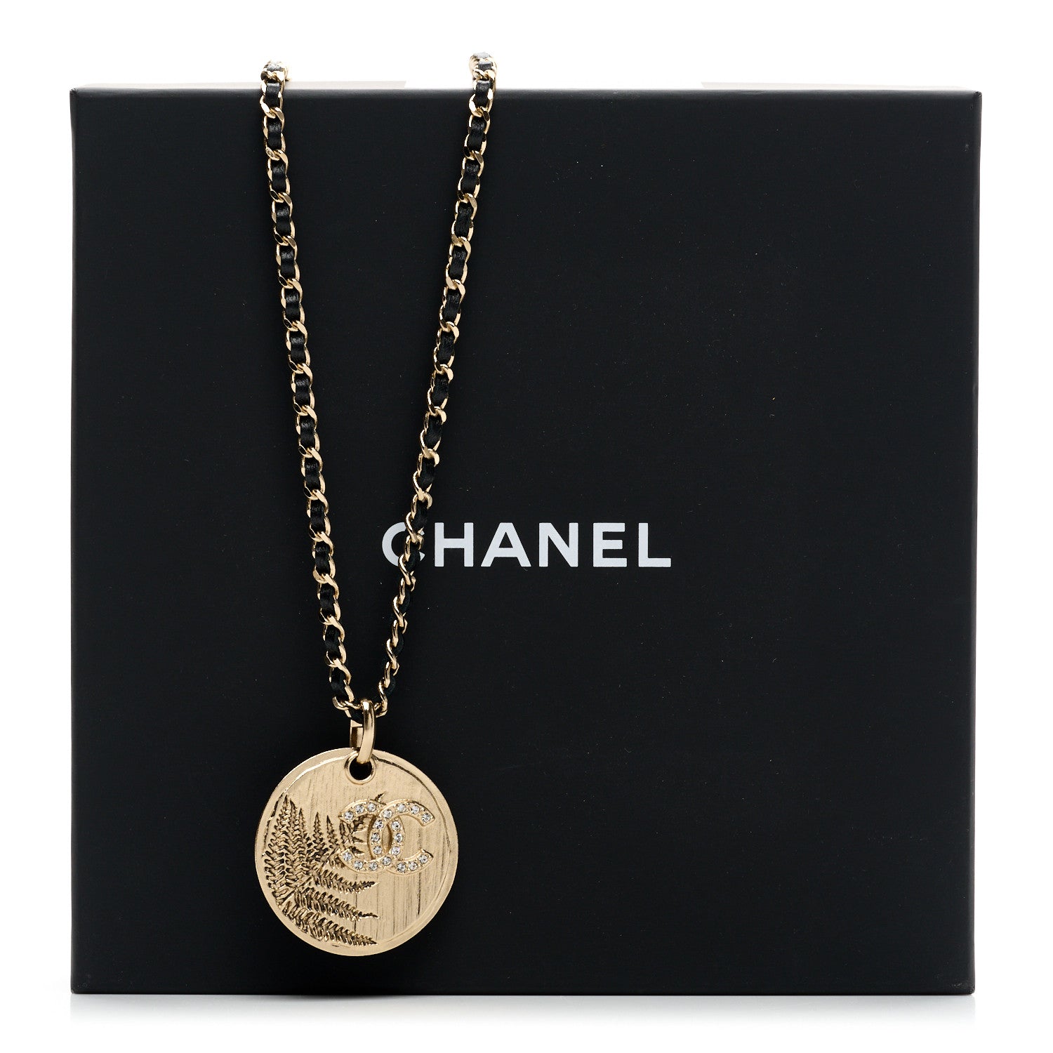 Chanel Lambskin Crystal CC Round Pendant Chain Necklace Gold Black 6 of 6