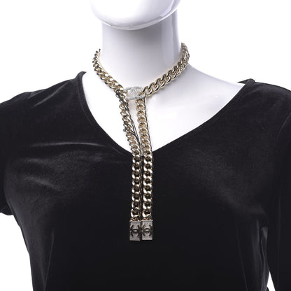 Chanel Chain Link Crystal CC Dog Tag Charm Necklace Gold 2 of 6