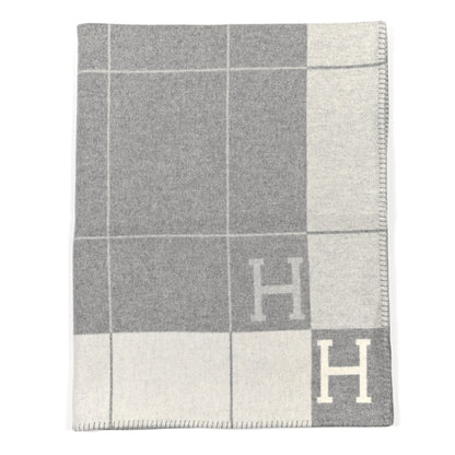 Hermes Wool Cashmere Avalon III Blanket Ecru Gris Clair 1 of 3