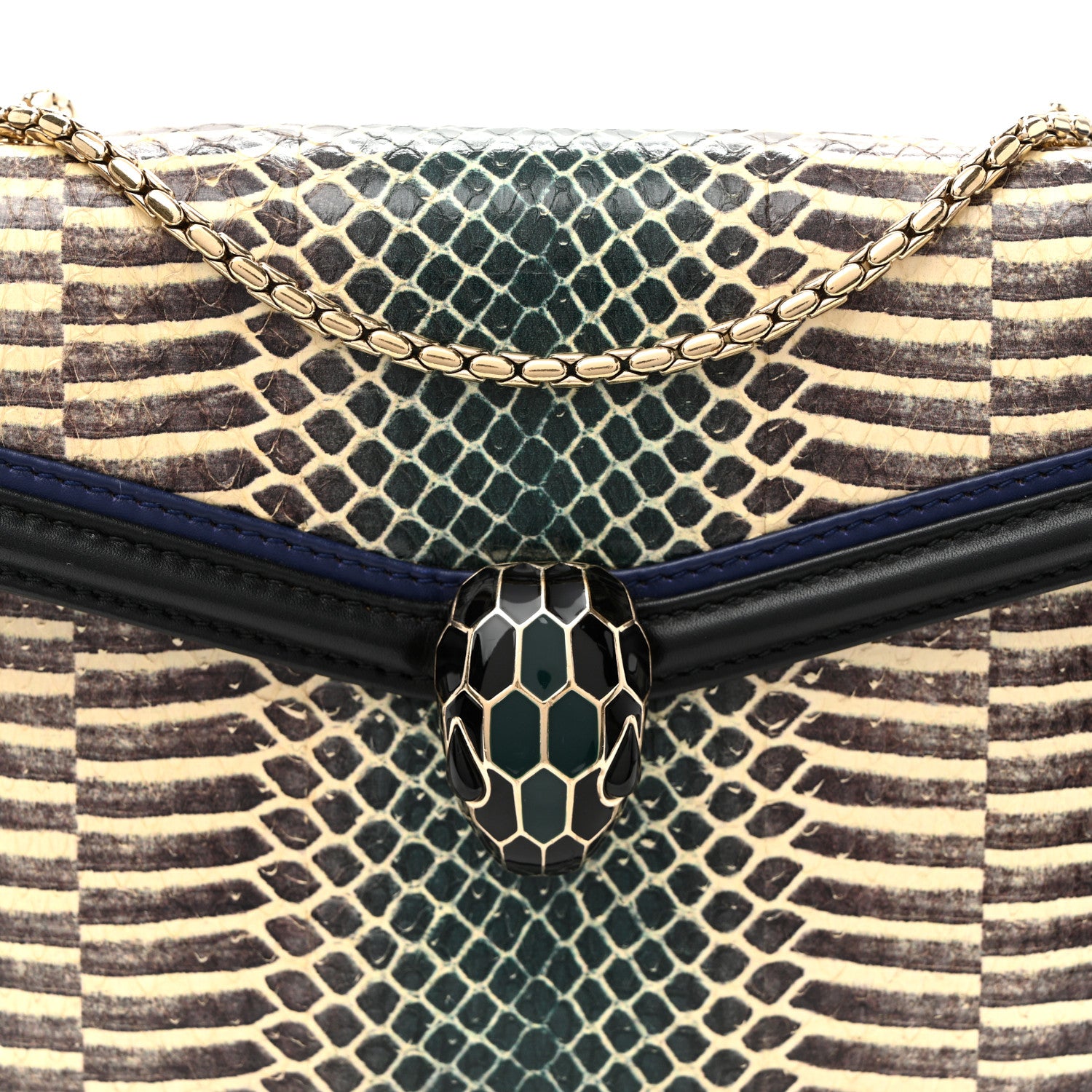 Bulgari Calfskin Snakeskin Serpenti Forever Crossbody Bag Blue Black Multicolor 7 of 9
