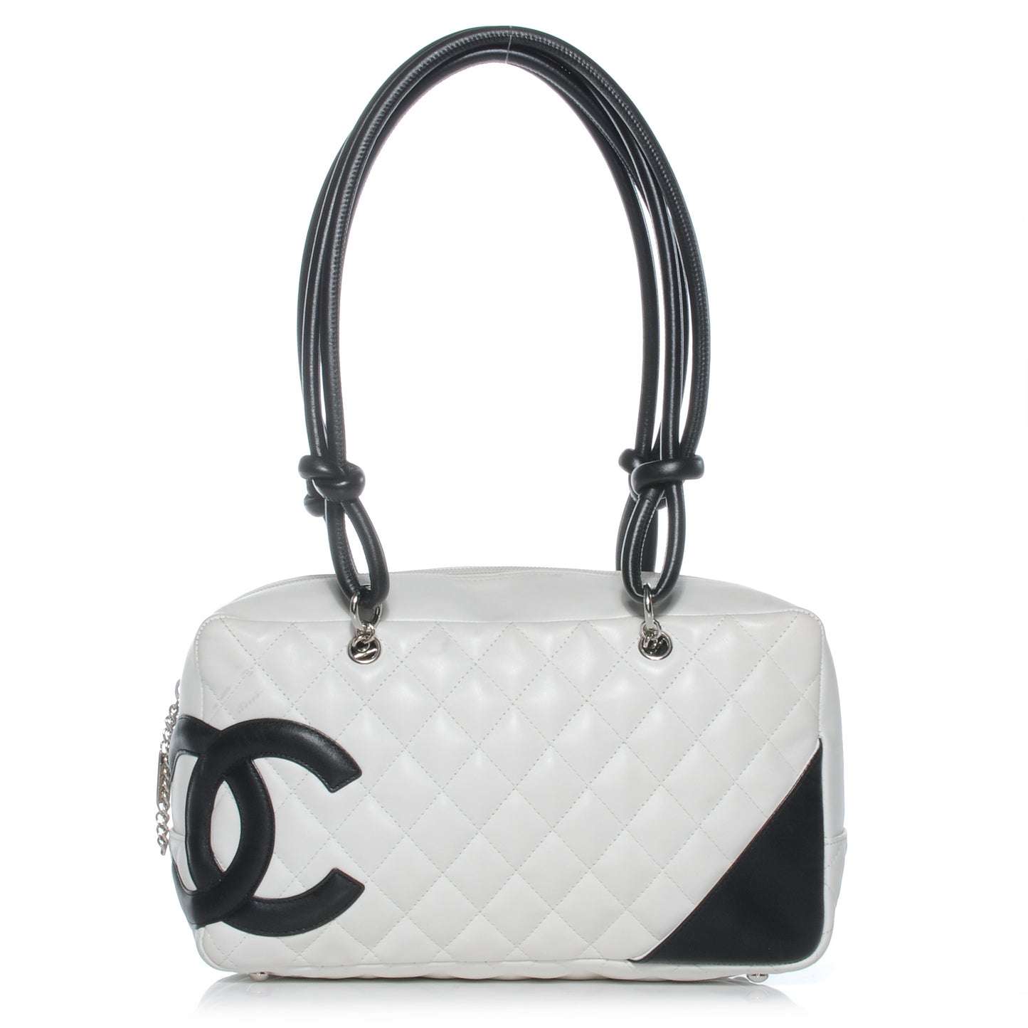 Calfskin Quilted Large Cambon Bowler White Black