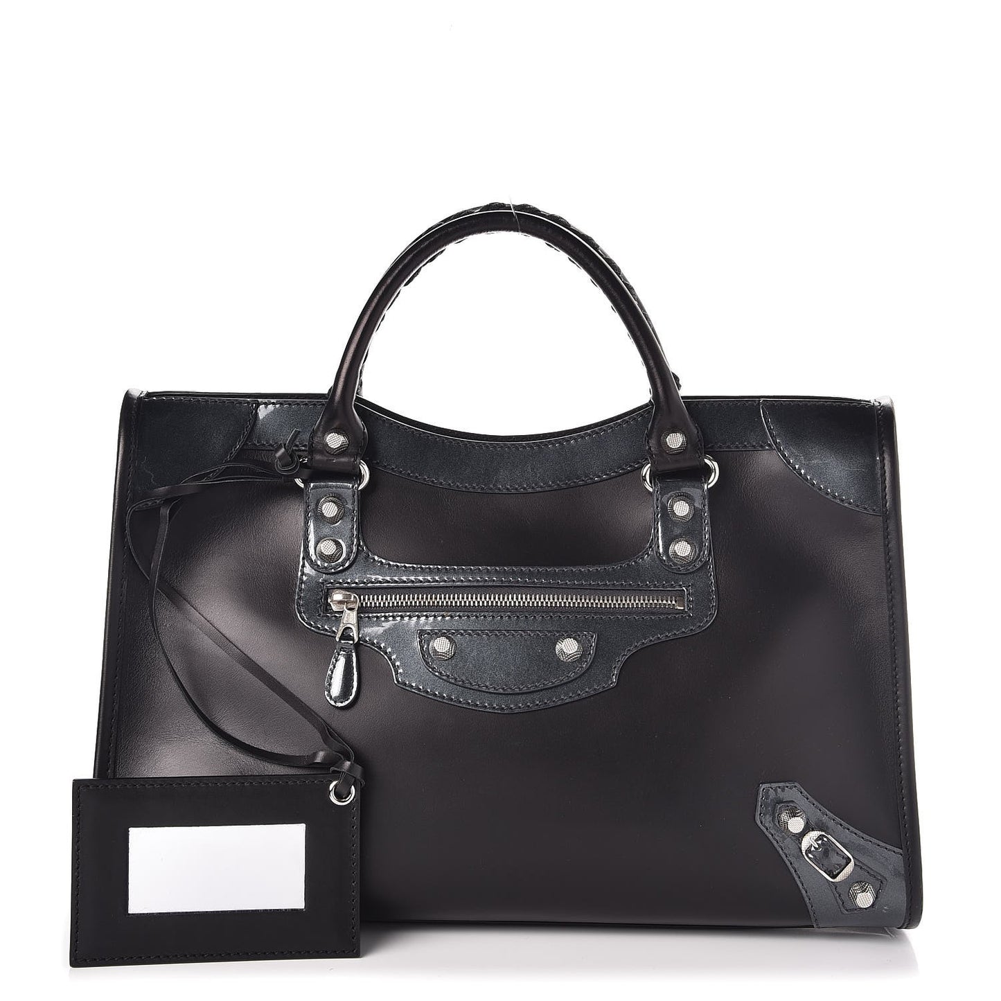 Smooth Calfskin Metallic Patent Giant 12 Silver Hardware City Black Gris