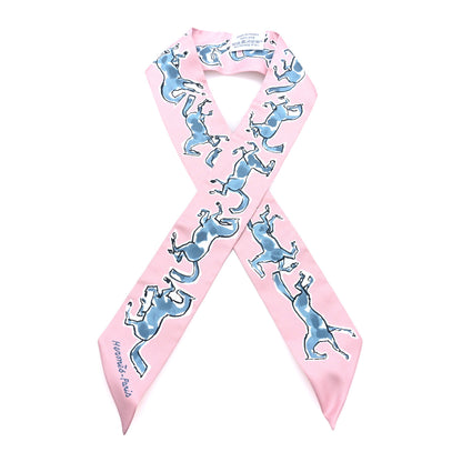Hermes Silk Chevaux En Liberte Twilly Vieux Rose Bleu 1 of 3