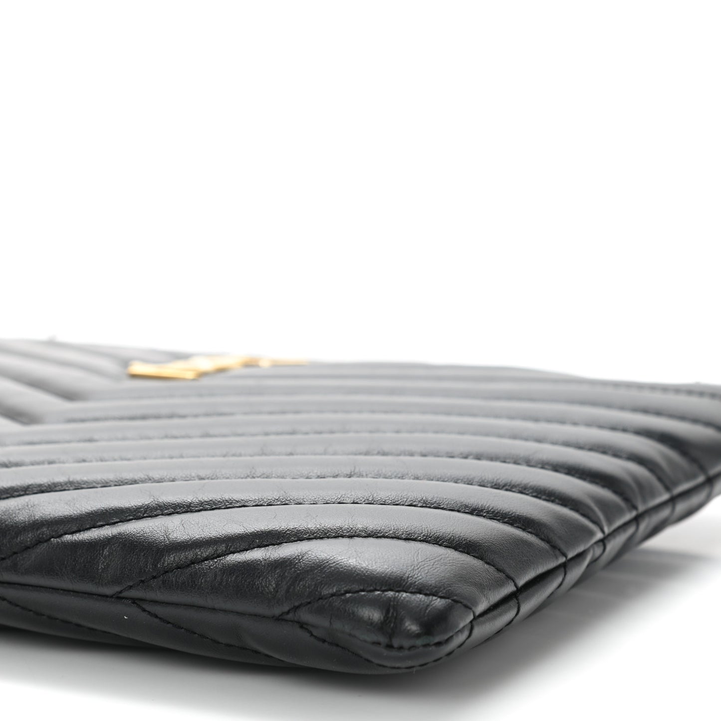 Calfskin Matelasse Chevron Monogram A5 Wristlet Black