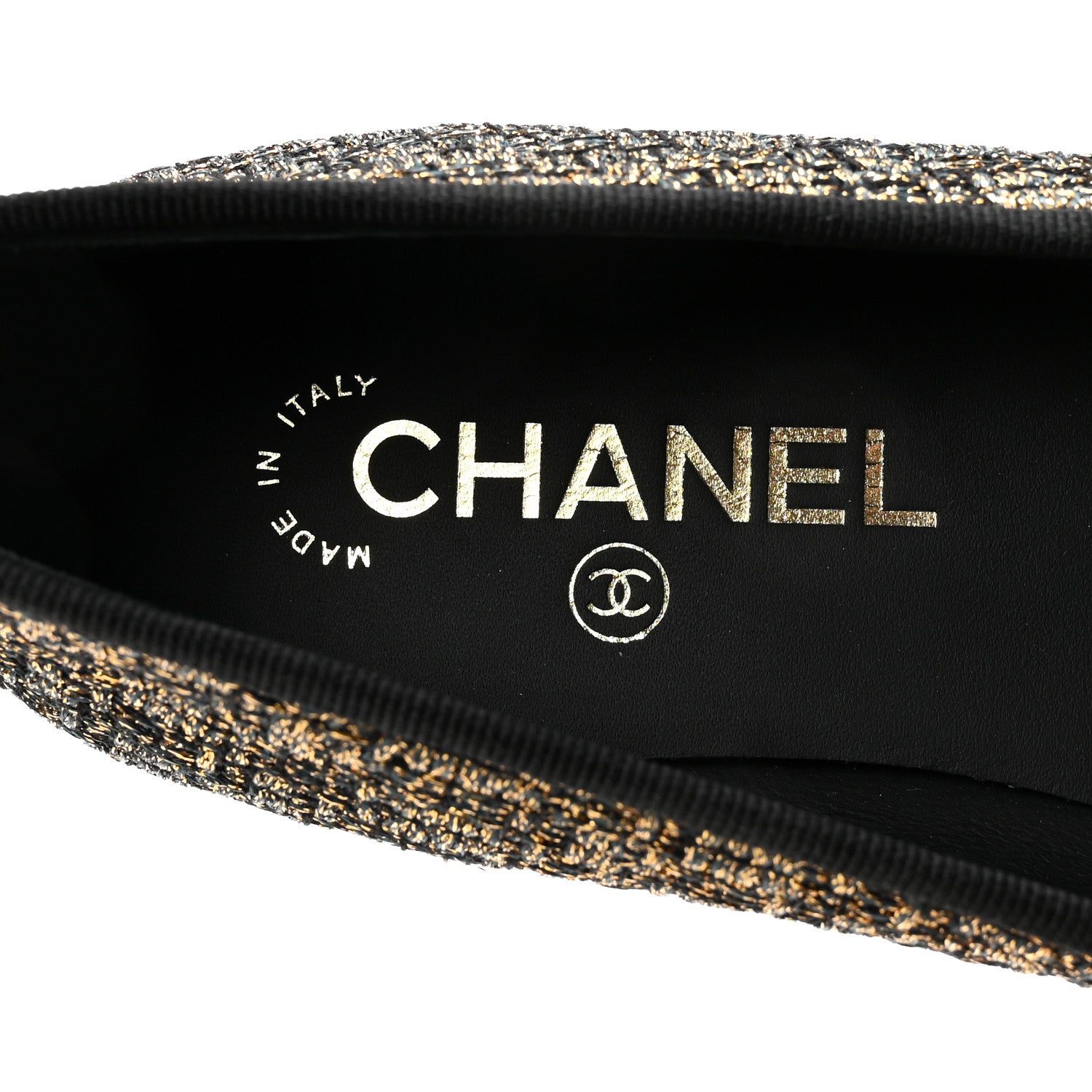 Chanel Tweed Grosgrain Cap Toe Ballerina Flats 39 Gold Black 8 of 10