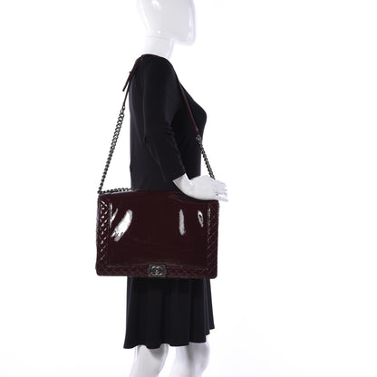 Chanel Patent Large Boy Reverso Flap Burgundy 2 of 13