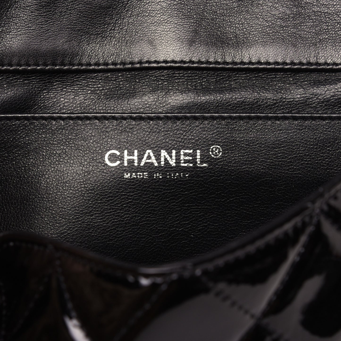 Patent Quilted Clutch with Chain Flap Black