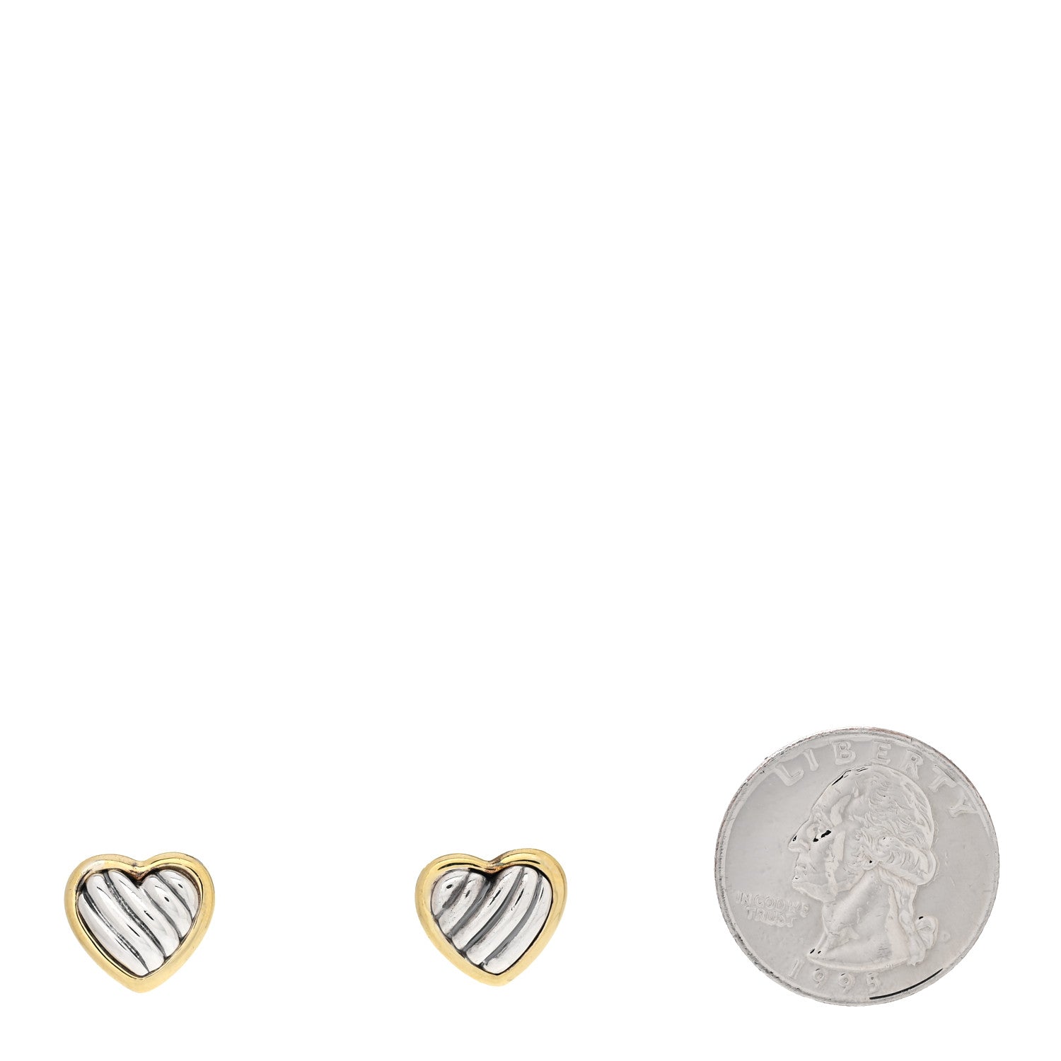 David Yurman Sterling Silver 18K Yellow Gold Cable Heart Earrings 2 of 4