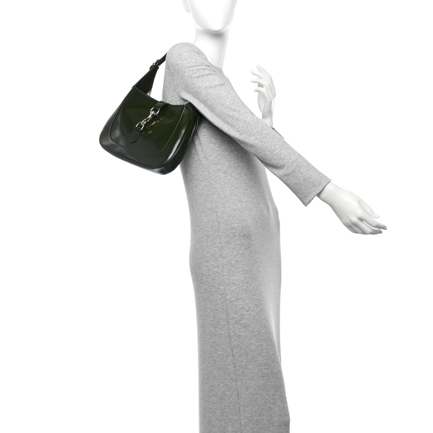 Glossed Calfskin Small Jackie Shoulder Bag Forest Green