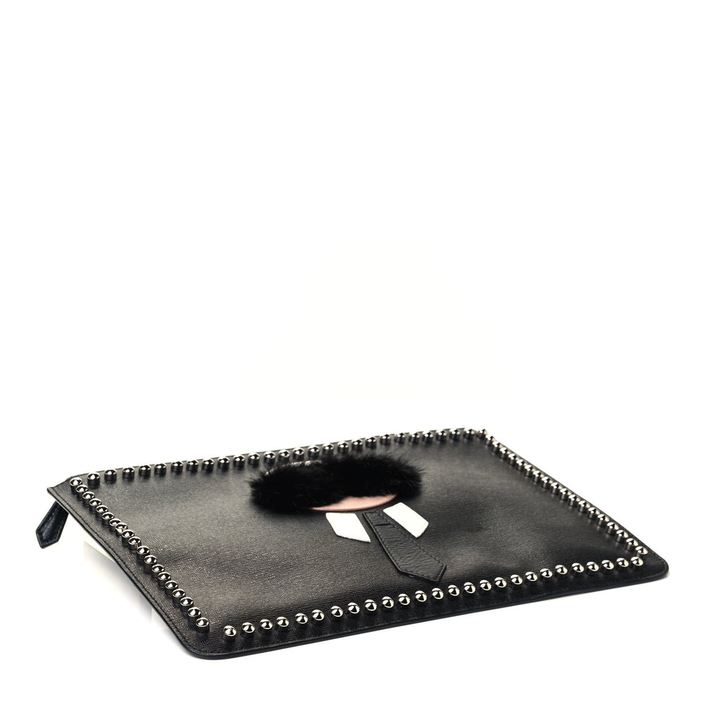 Vitello Elite Flamingo Mink Karlito Studded Pouch Black White Plaster