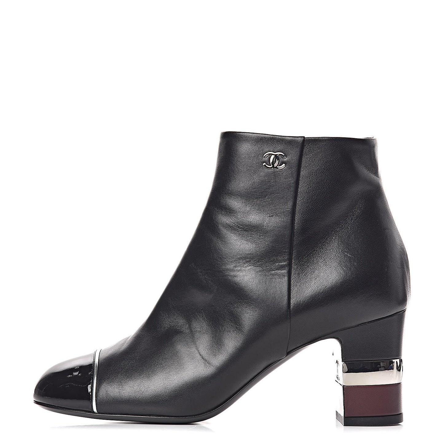 Lambskin Patent Calfskin Cap Toe Short Boots 37.5 Black