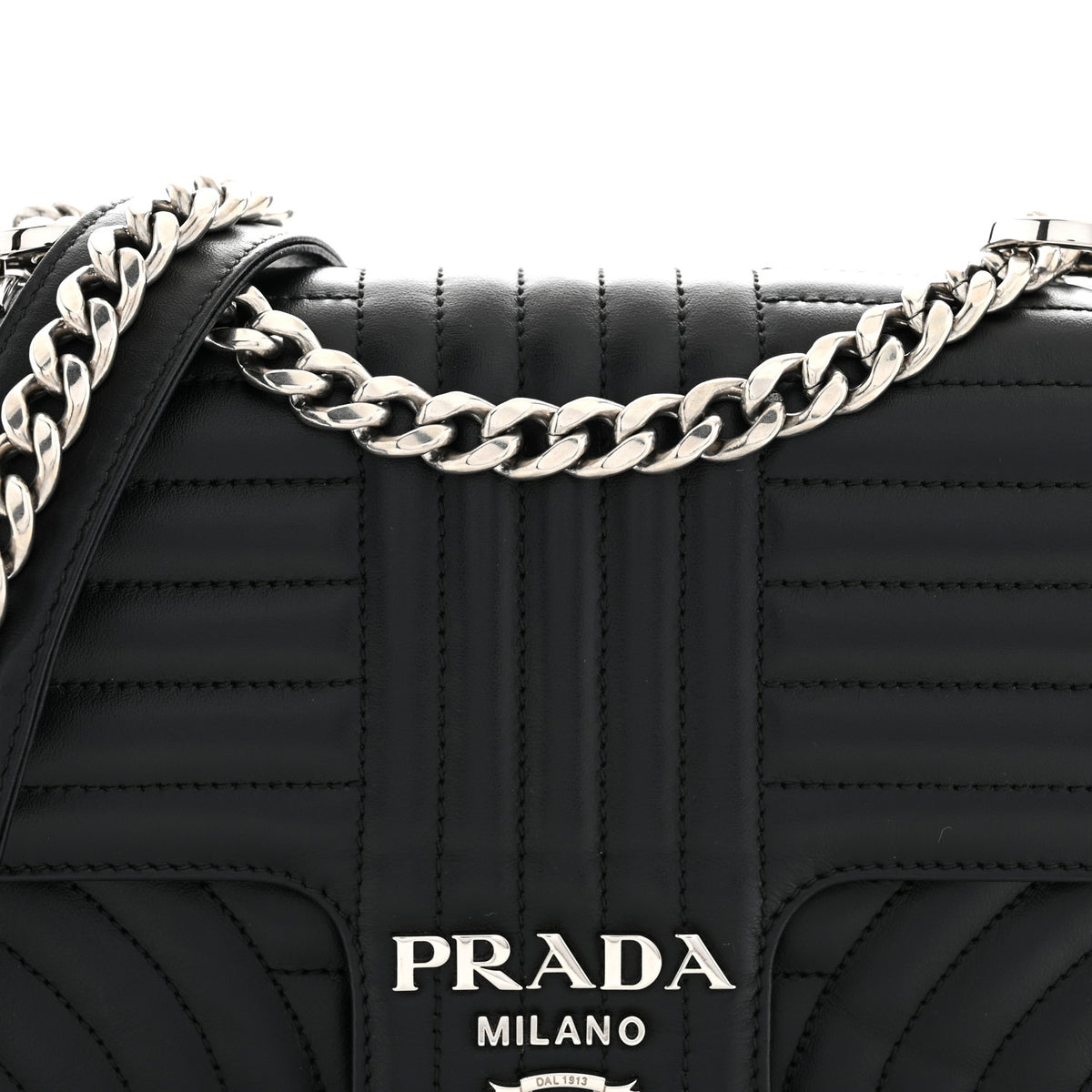 Prada Soft Calfskin Impunture Diagramme Medium Chain Flap Shoulder Bag Black 8 of 10