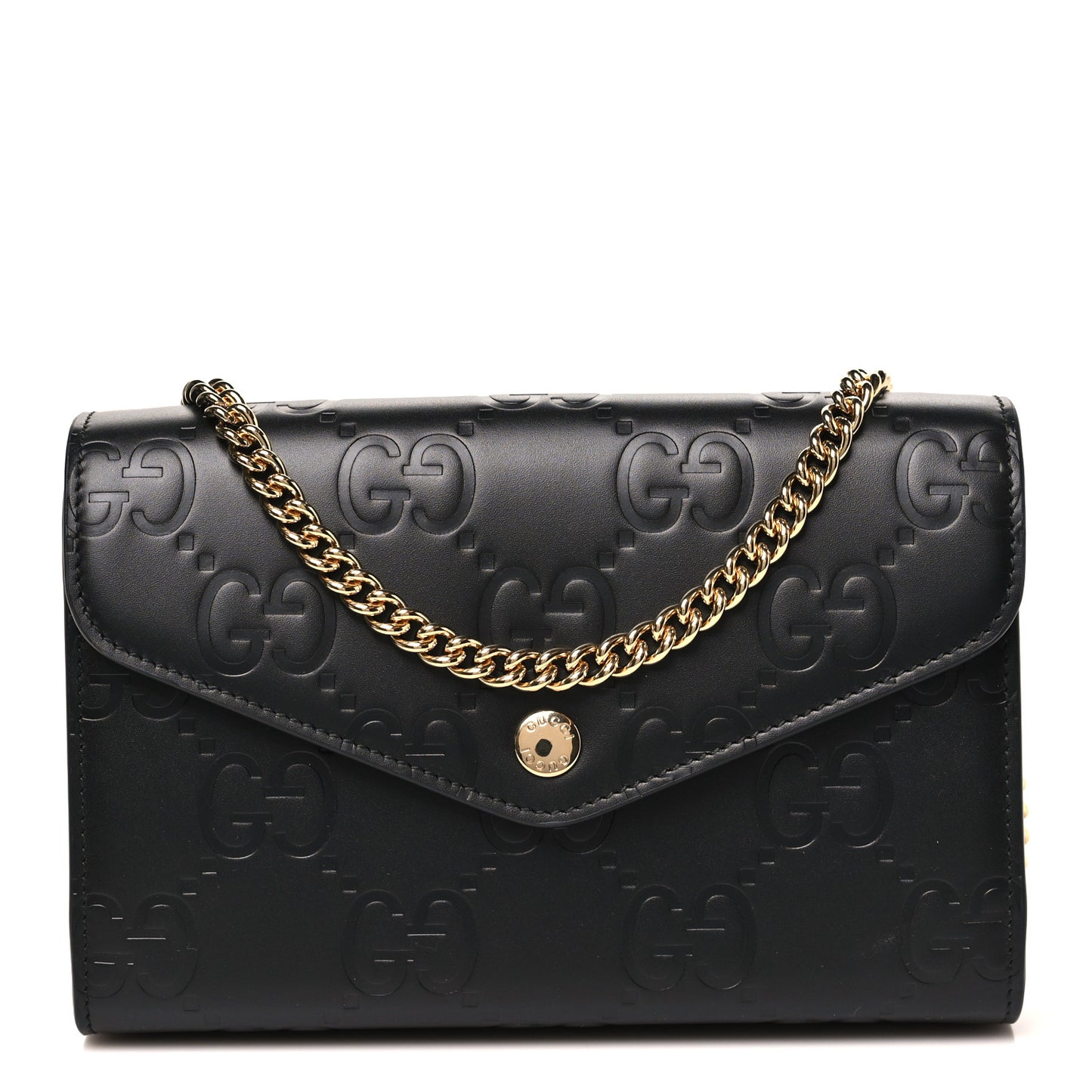 Calfskin GG Debossed Chain Wallet Black