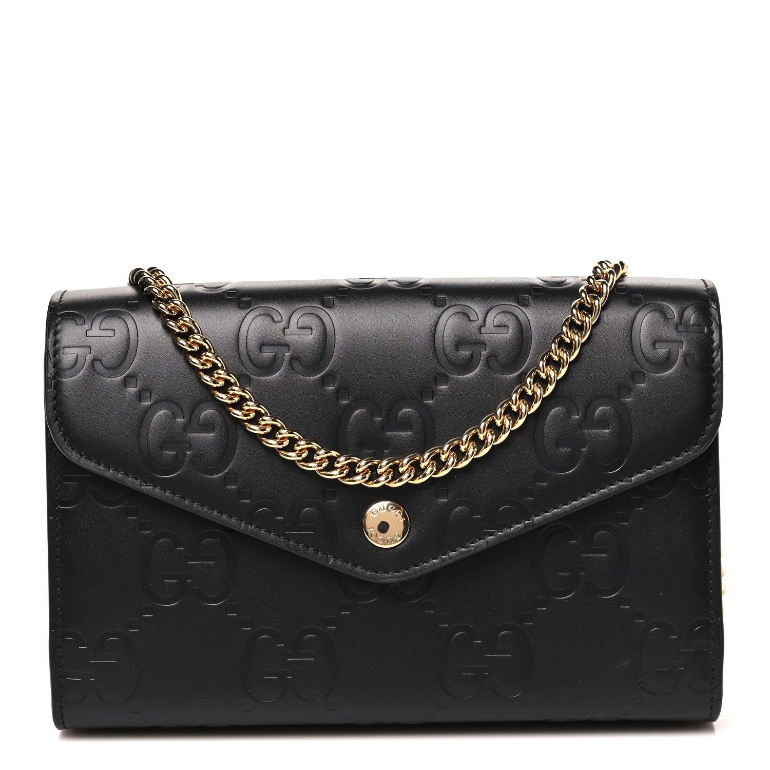 Gucci Calfskin GG Debossed Chain Wallet Black 1 of 11