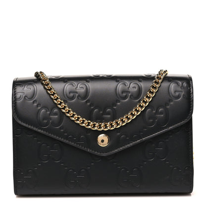 Gucci Calfskin GG Debossed Chain Wallet Black 1 of 11
