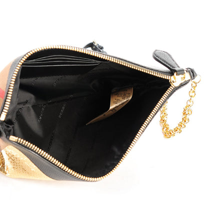Burberry House Check Sequin Peyton Crossbody Clutch Bag Gold Black 5 of 8