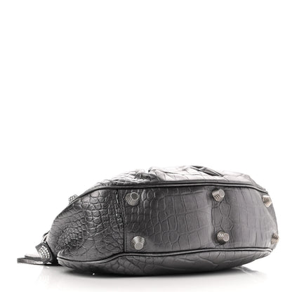 Balenciaga Metallic Calfskin Crocodile Embossed Crystal Small Le Cagole Shoulder Bag Gunmetal 4 of 19