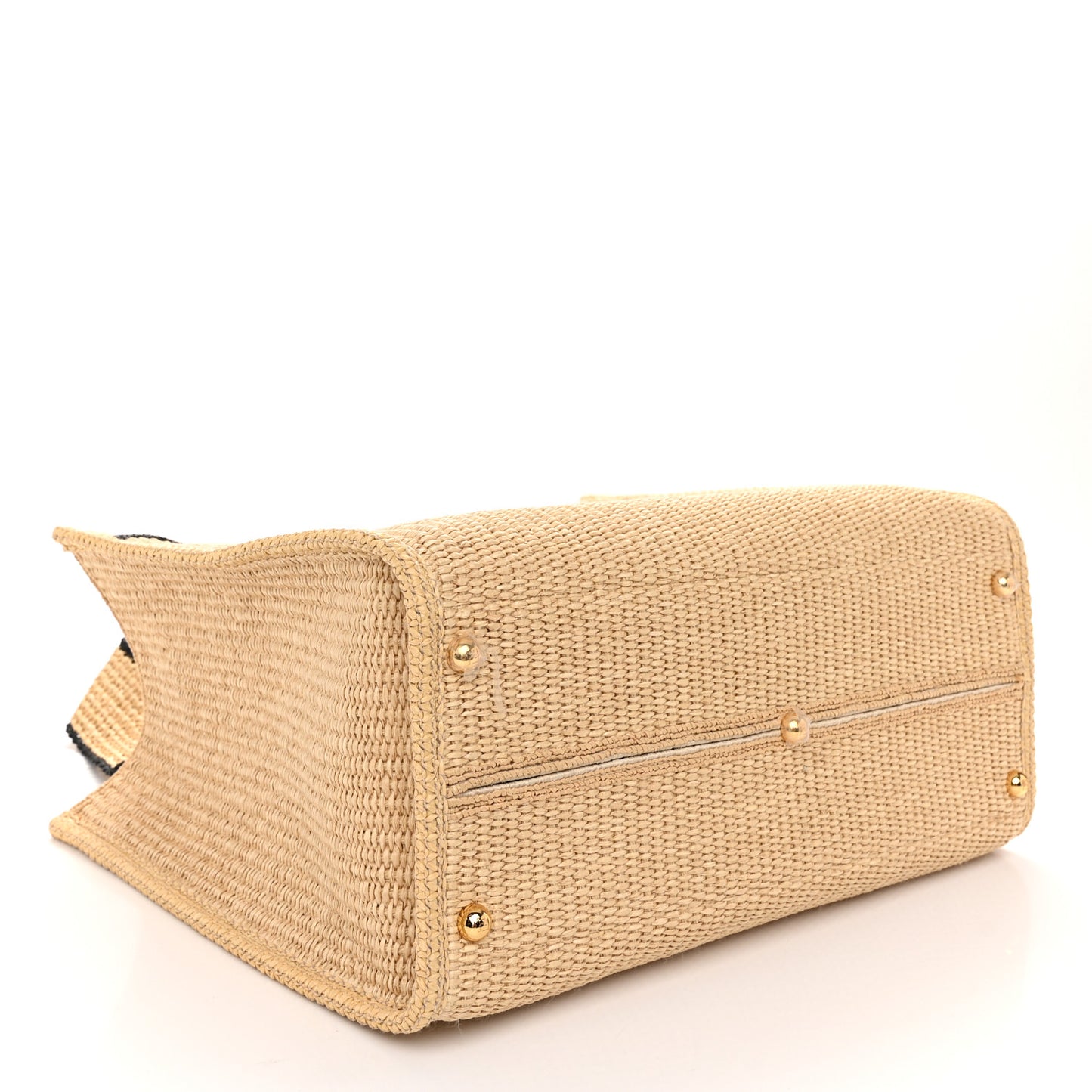 Straw Vitello King Plexiglass Woven Medium Fendi Sunshine Shopper Tote Natural Black