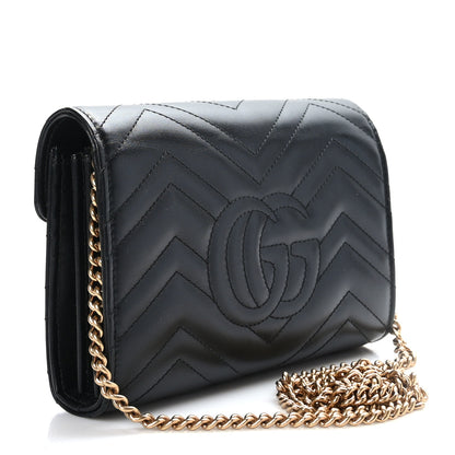Gucci Calfskin Matelasse GG Marmont Chain Wallet Black 3 of 8