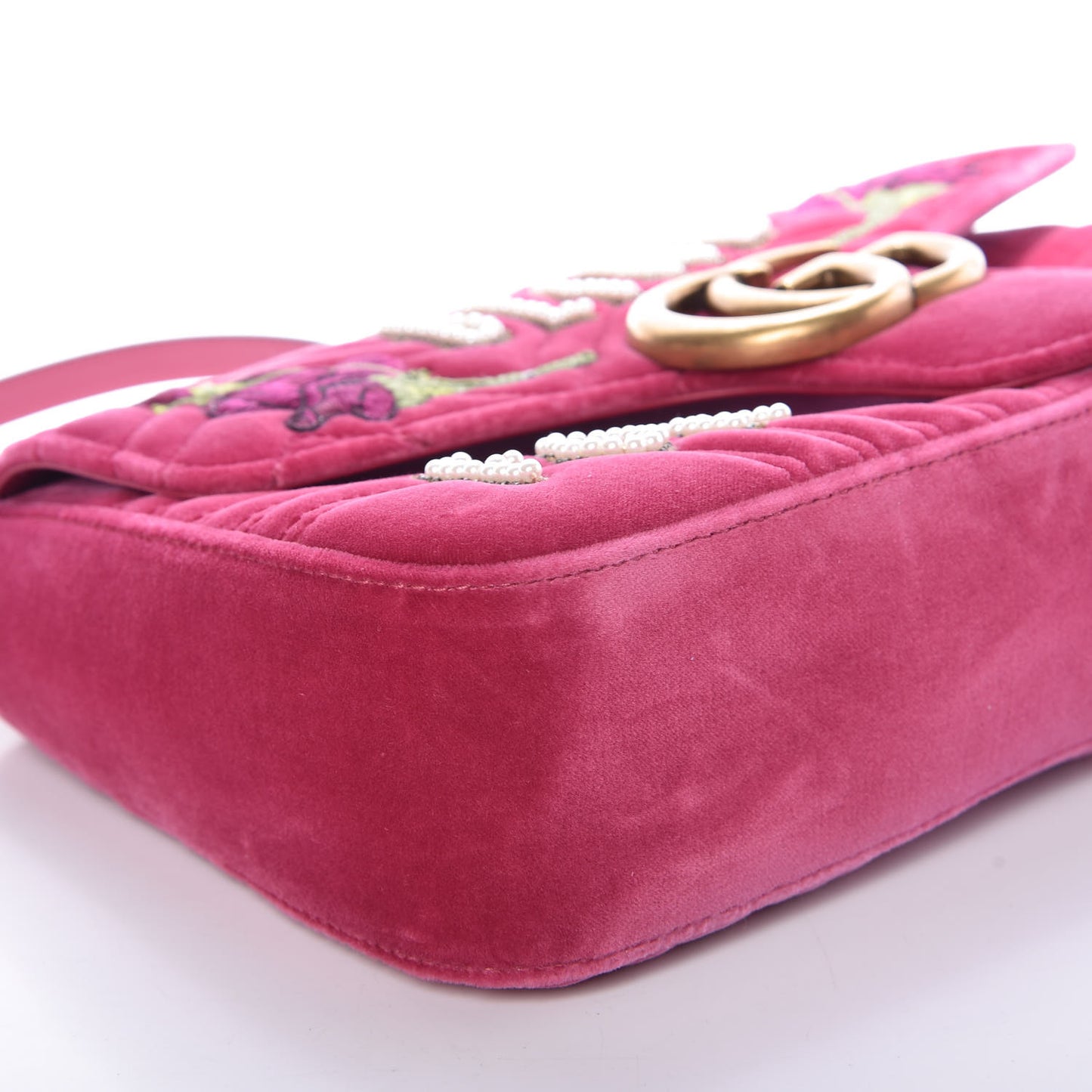 Velvet Matelasse Blind for Love Embroidered Medium GG Marmont Shoulder Bag Light Raspberry Rose Multicolor