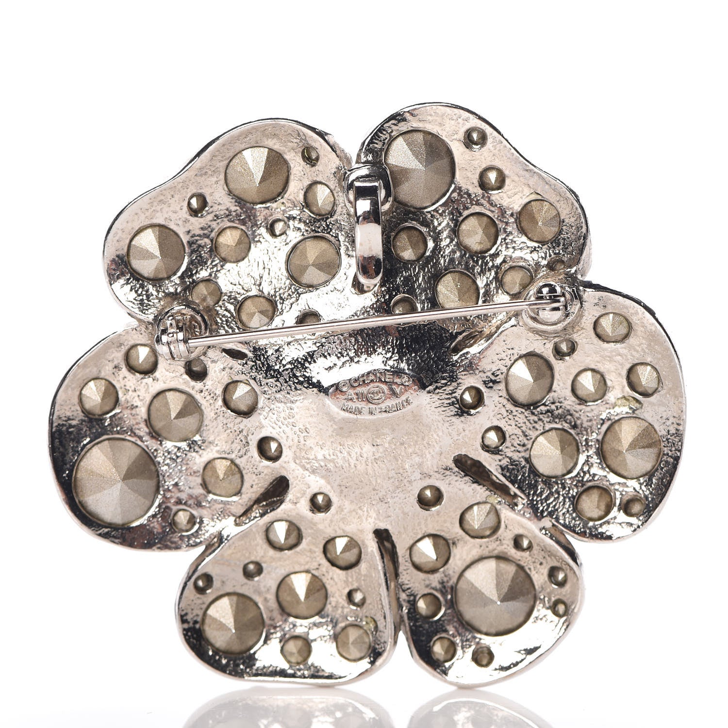 Chanel Swarovski Crystal Camellia CC Brooch Silver 3 of 5