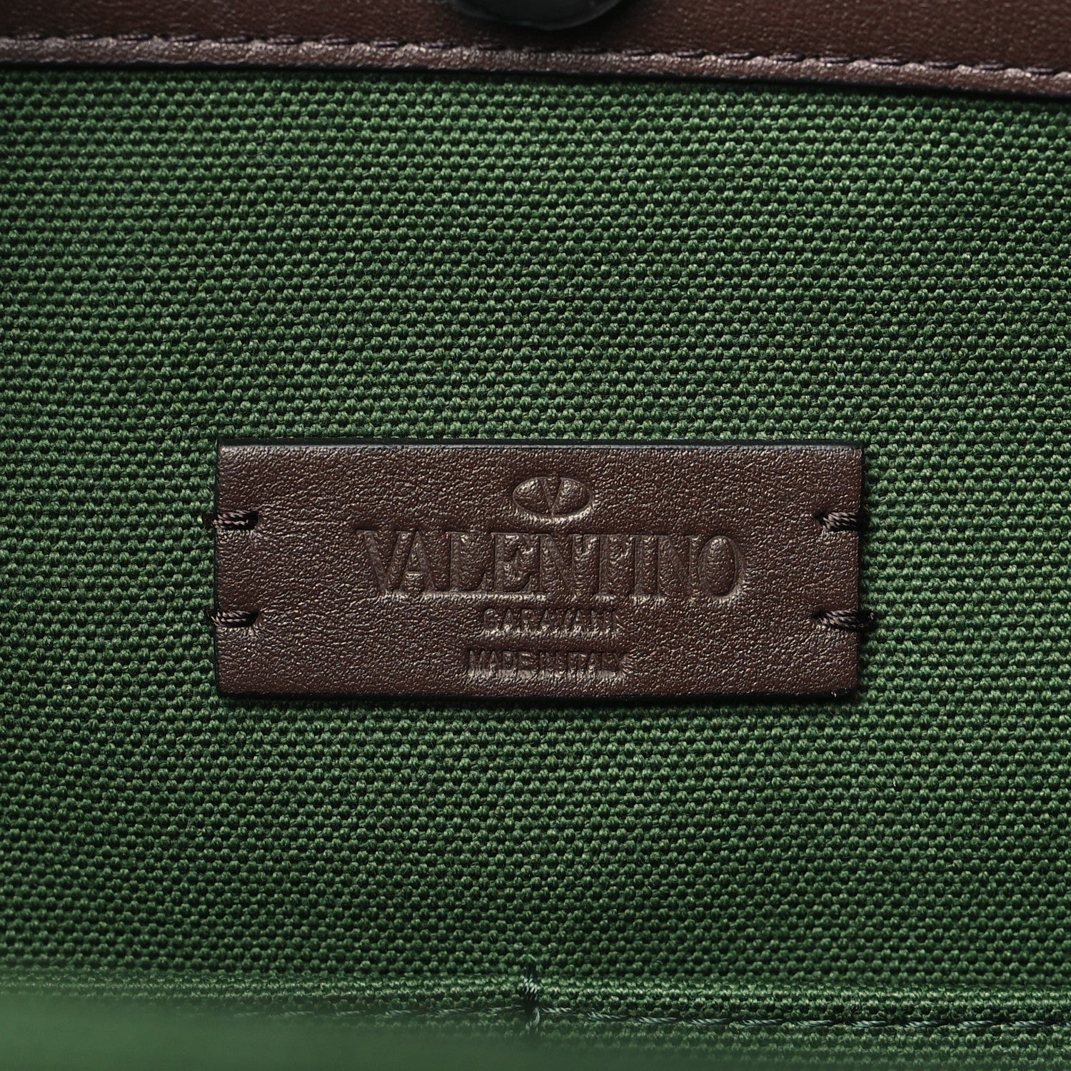 Valentino Garavani Canvas Calfskin University Logo Medium Rockstud Tote Green Forest Fondant Pink PP 5 of 7