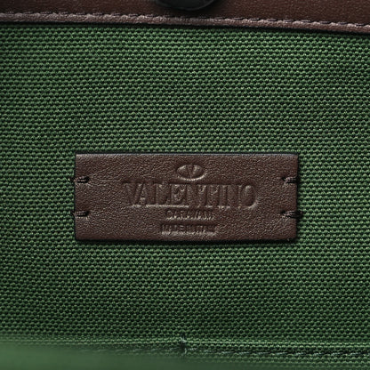 Valentino Garavani Canvas Calfskin University Logo Medium Rockstud Tote Green Forest Fondant Pink PP 5 of 7