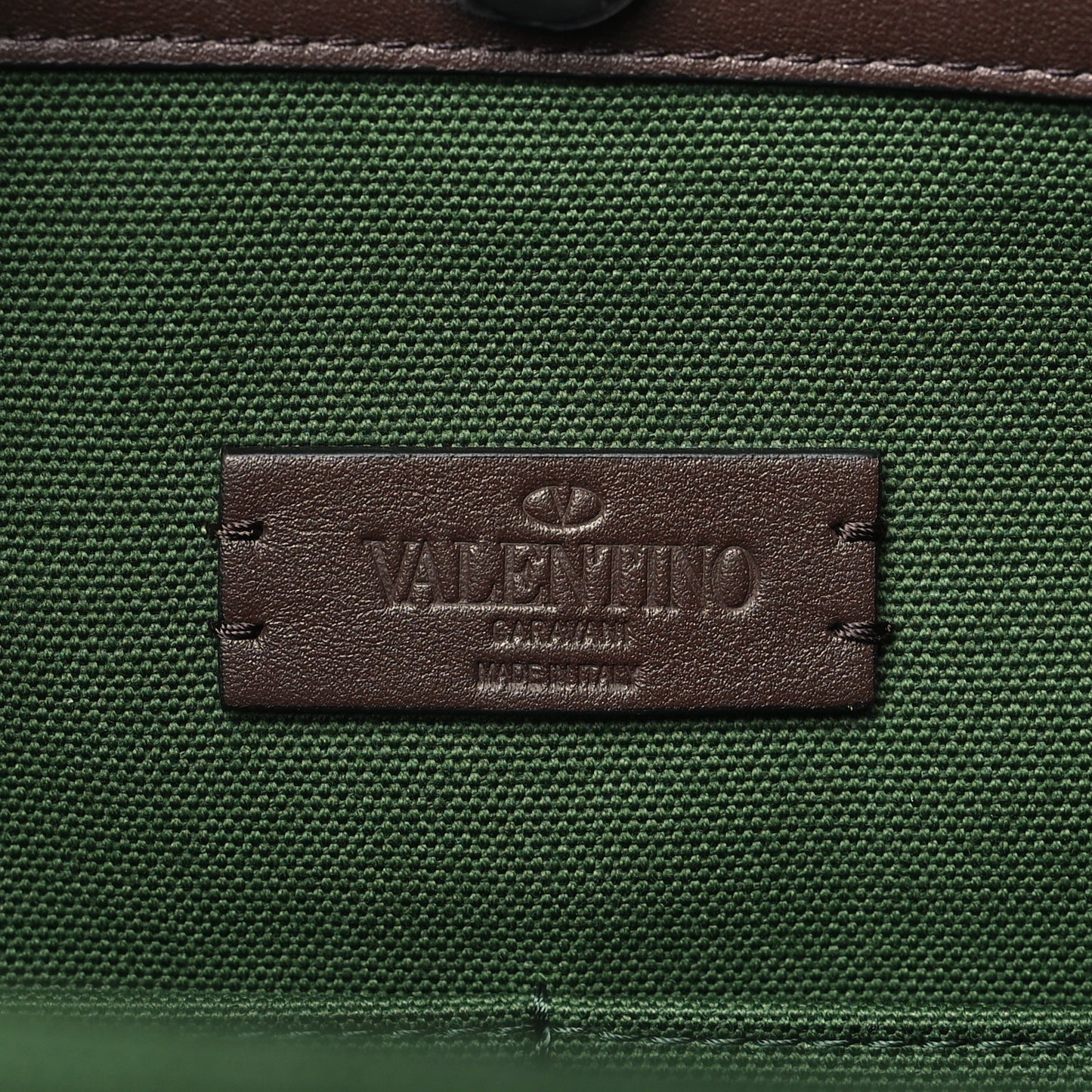 Canvas Calfskin University Logo Medium Rockstud Tote Green Forest Fondant Pink PP
