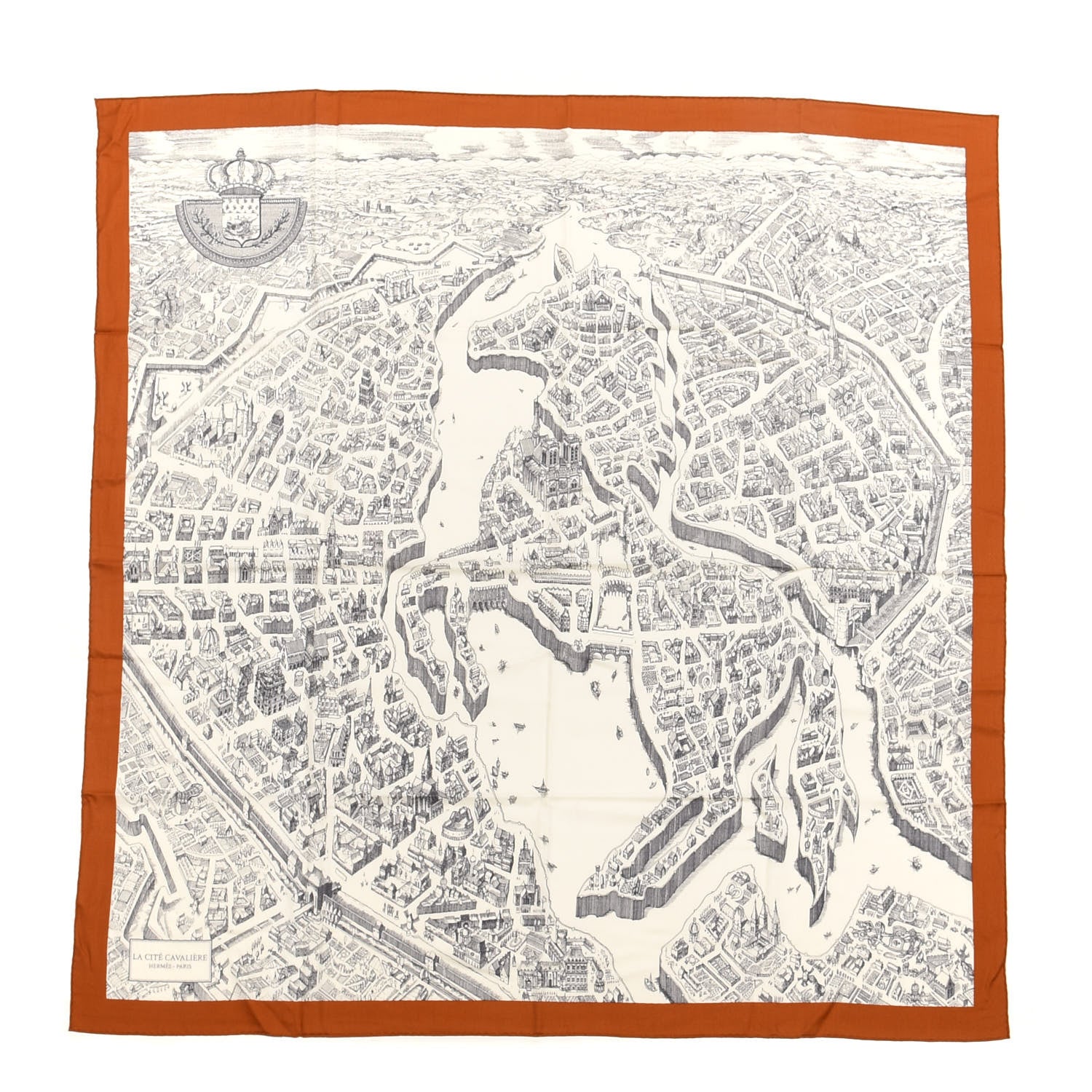 Hermes Cashmere Silk La Cite Cavaliere Shawl 140 Caramel White Anthracite 1 of 5