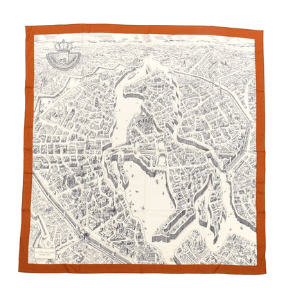 Hermes Cashmere Silk La Cite Cavaliere Shawl 140 Caramel White Anthracite 1 of 5