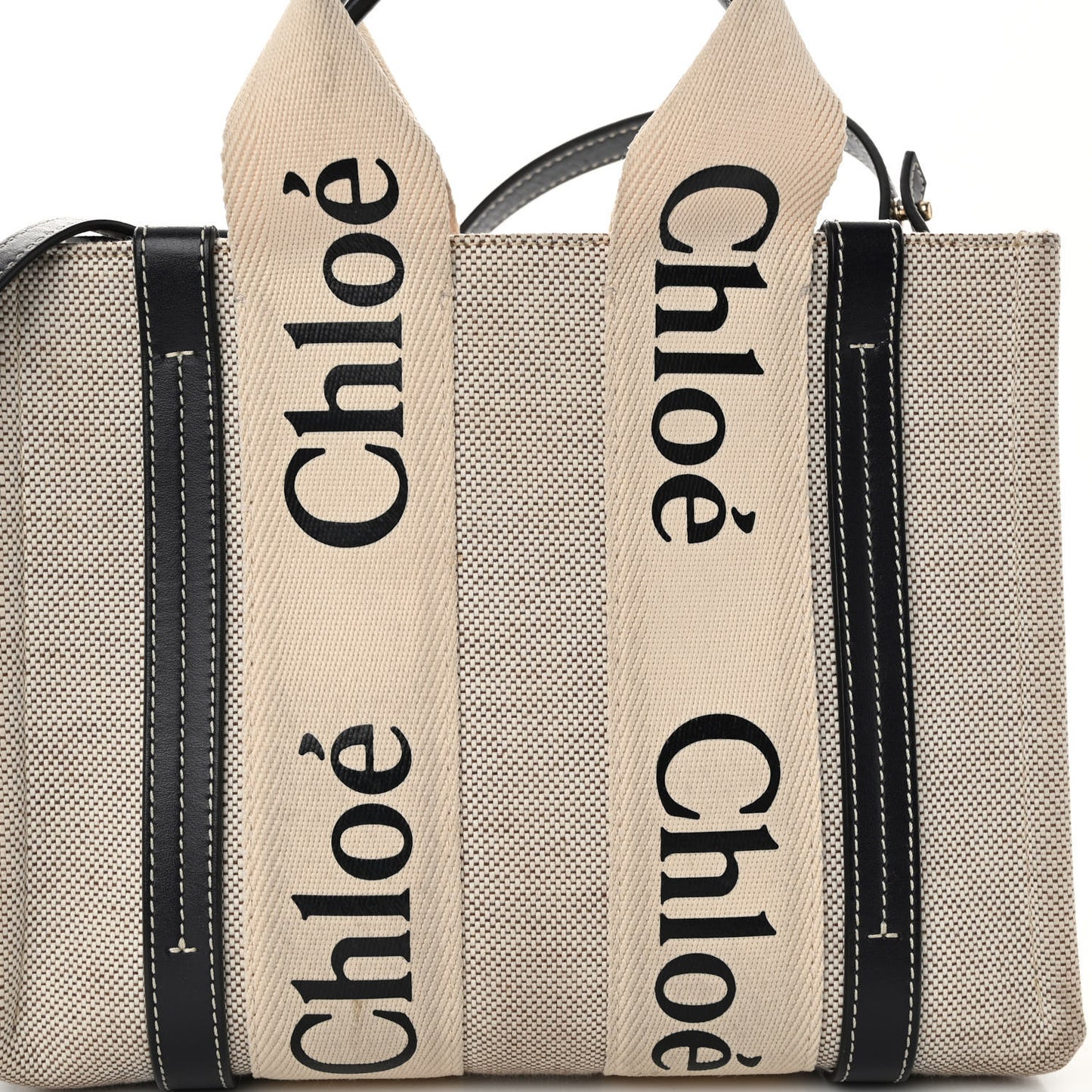 Cotton Calfskin Small Woody Ribbon Tote With Strap White Navy