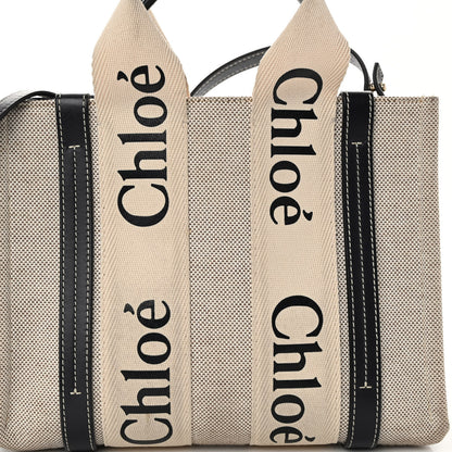 Chloe Cotton Calfskin Small Woody Ribbon Tote With Strap White Navy 7 of 10