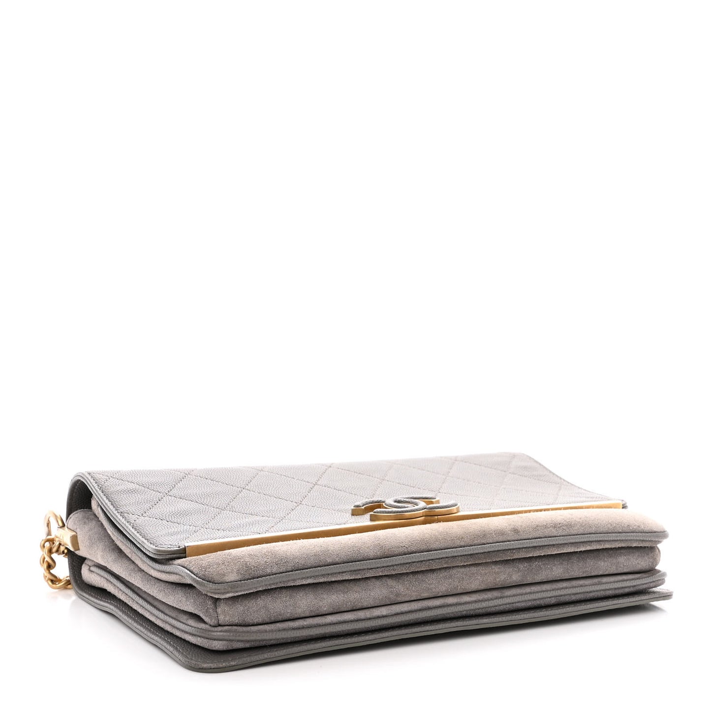 Caviar Suede Stitched Lady Coco Flap Grey