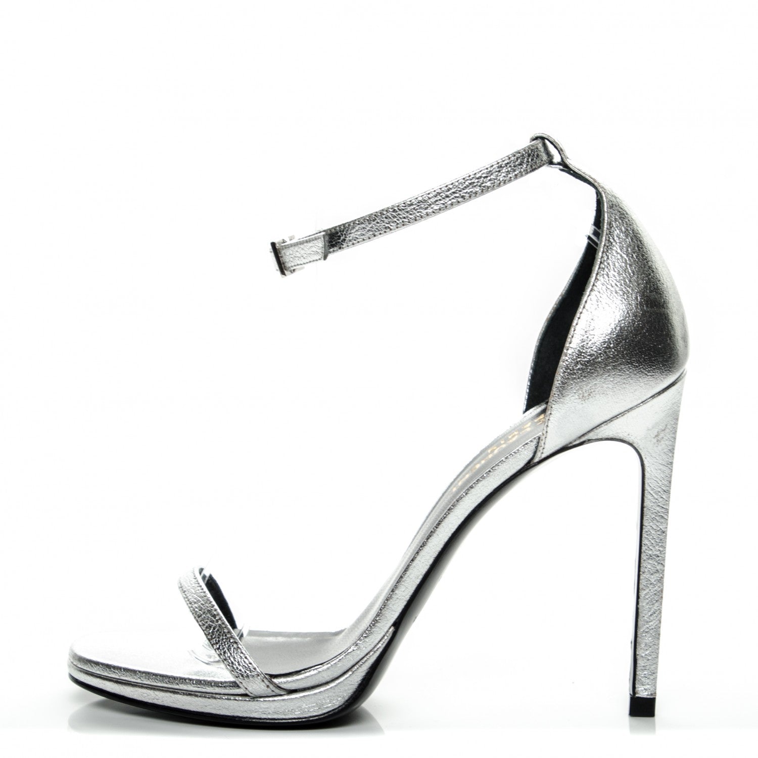 Saint Laurent Metallic Calfskin Jane 110 Ankle Strap Sandals 36.5 Silver 1 of 10