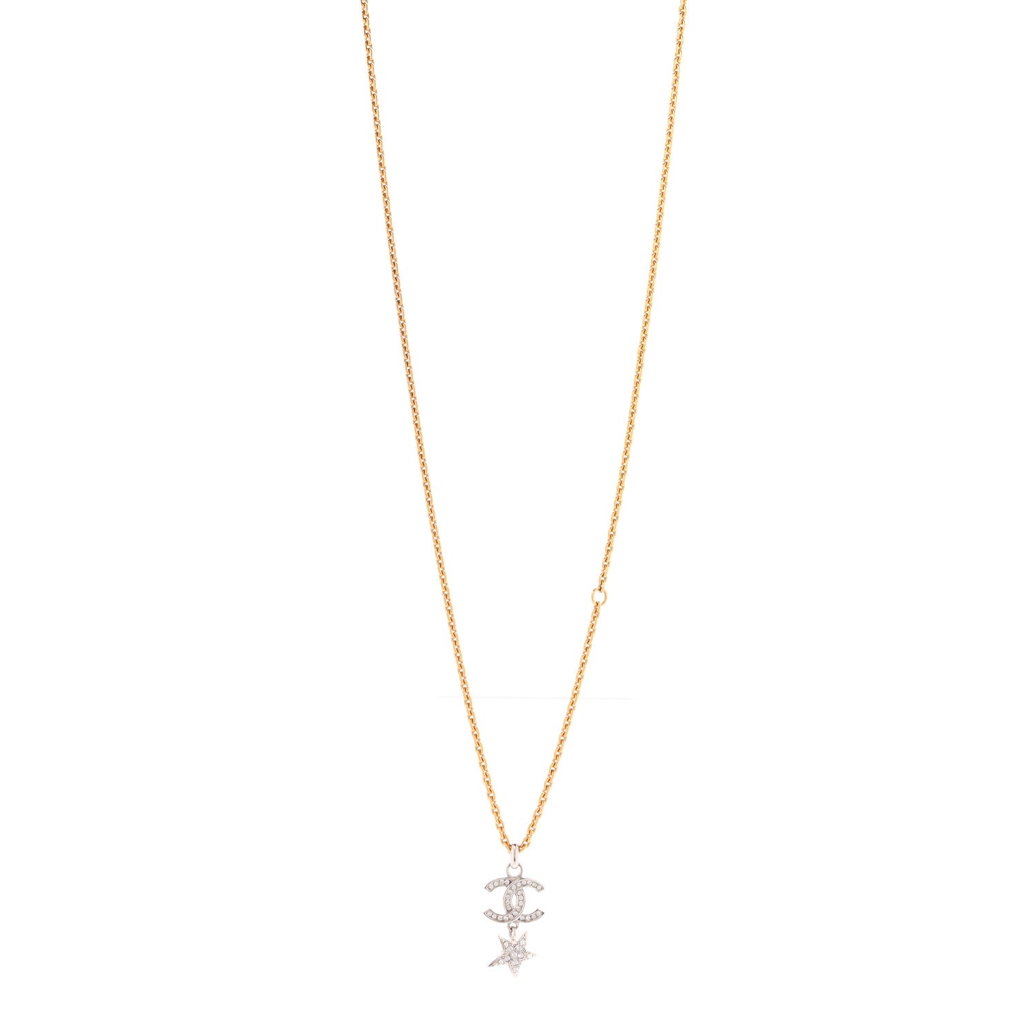 Chanel Crystal Star CC Pendant Necklace Silver Gold 1 of 6