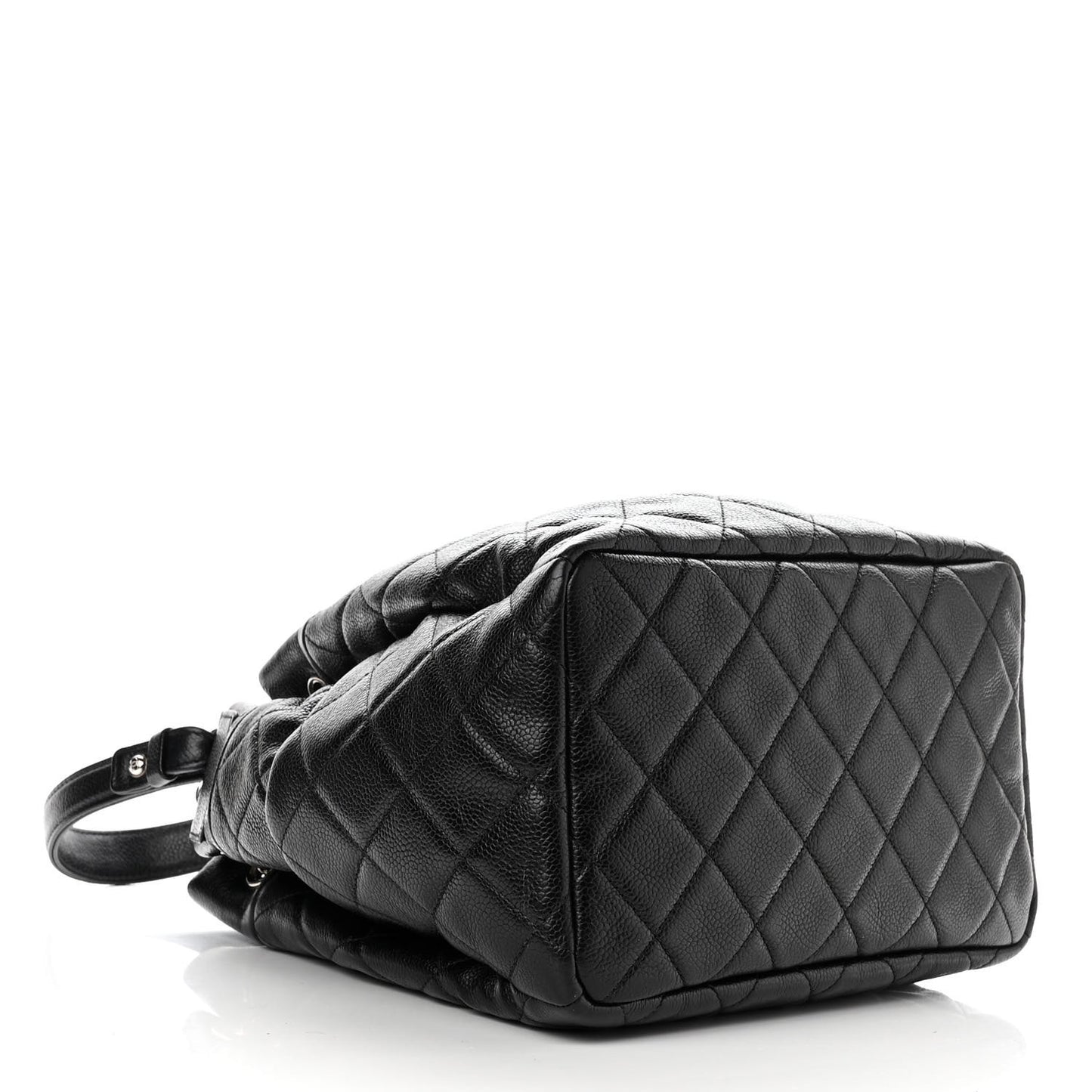 Caviar Flat Quilted CC Chain Bucket Drawstring Bag Black