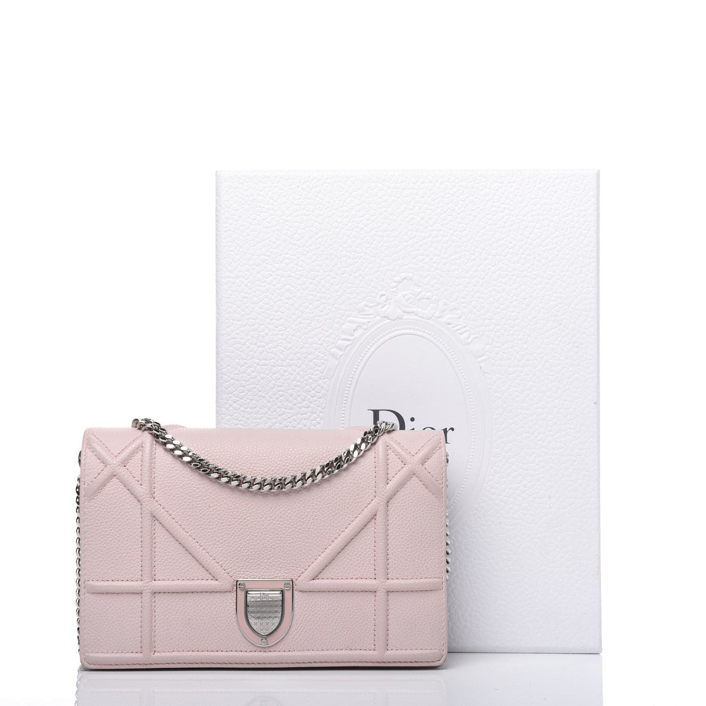 Grained Calfskin Diorama Wallet on Chain Pouch Rose Poudre