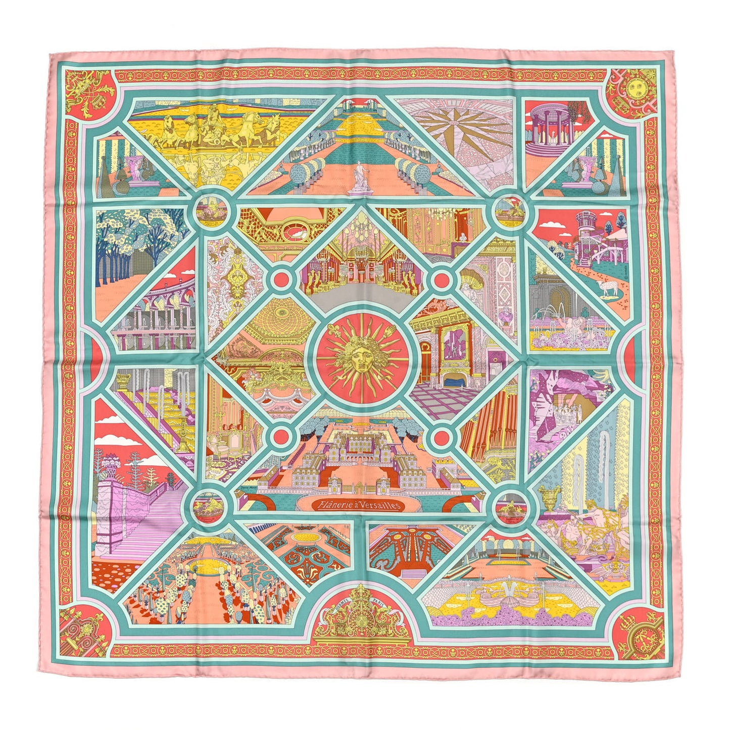 Silk Flanerie A Versailles Scarf 90 Rose Pale Vert Jaune