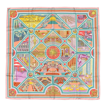 Hermes Silk Flanerie A Versailles Scarf 90 Rose Pale Vert Jaune 1 of 7