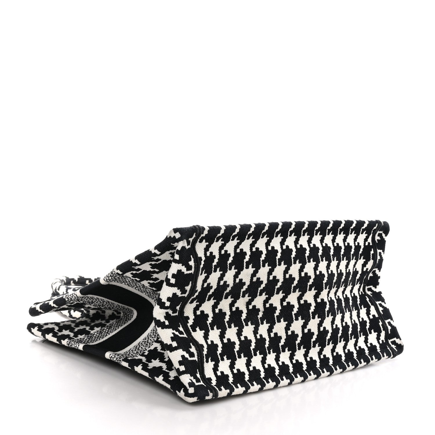 Christian Dior CHRISTIAN DIOR Canvas Macro Houndstooth Embroidered Medium Book Tote Black White 4 of 13
