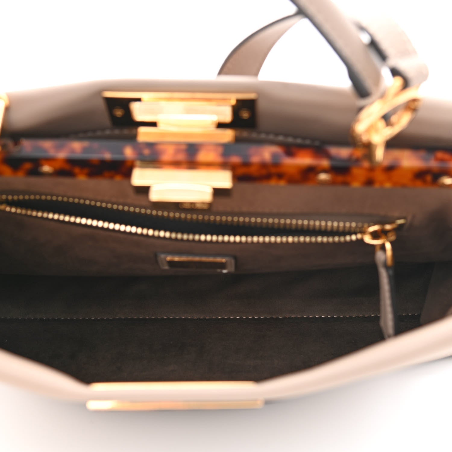 Fendi Vitello Seta Shiny Nappa Plexiglass Medium Peekaboo I SEE U Satchel Tortora 6 of 11