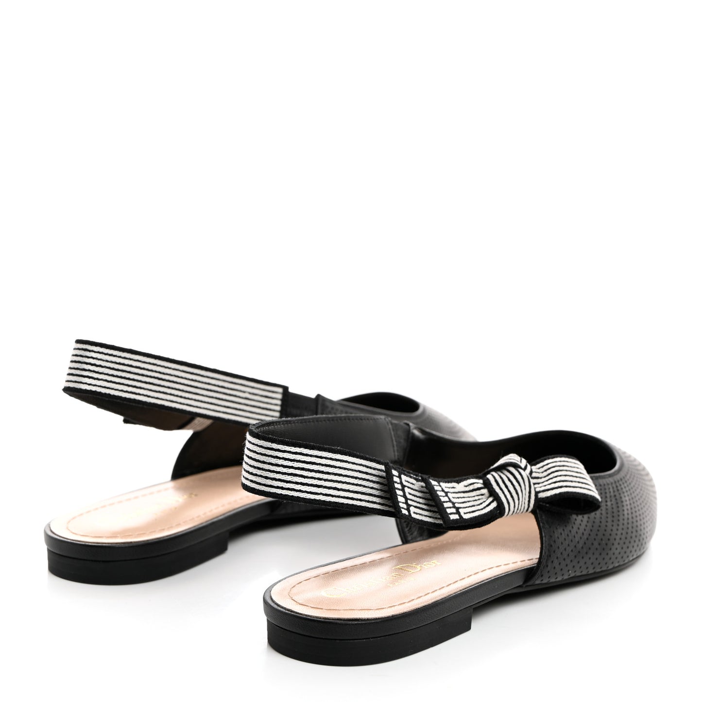 Perforated Supple Lambskin Cotton Ribbon Dior Toujours Slingback Flats 41 Black