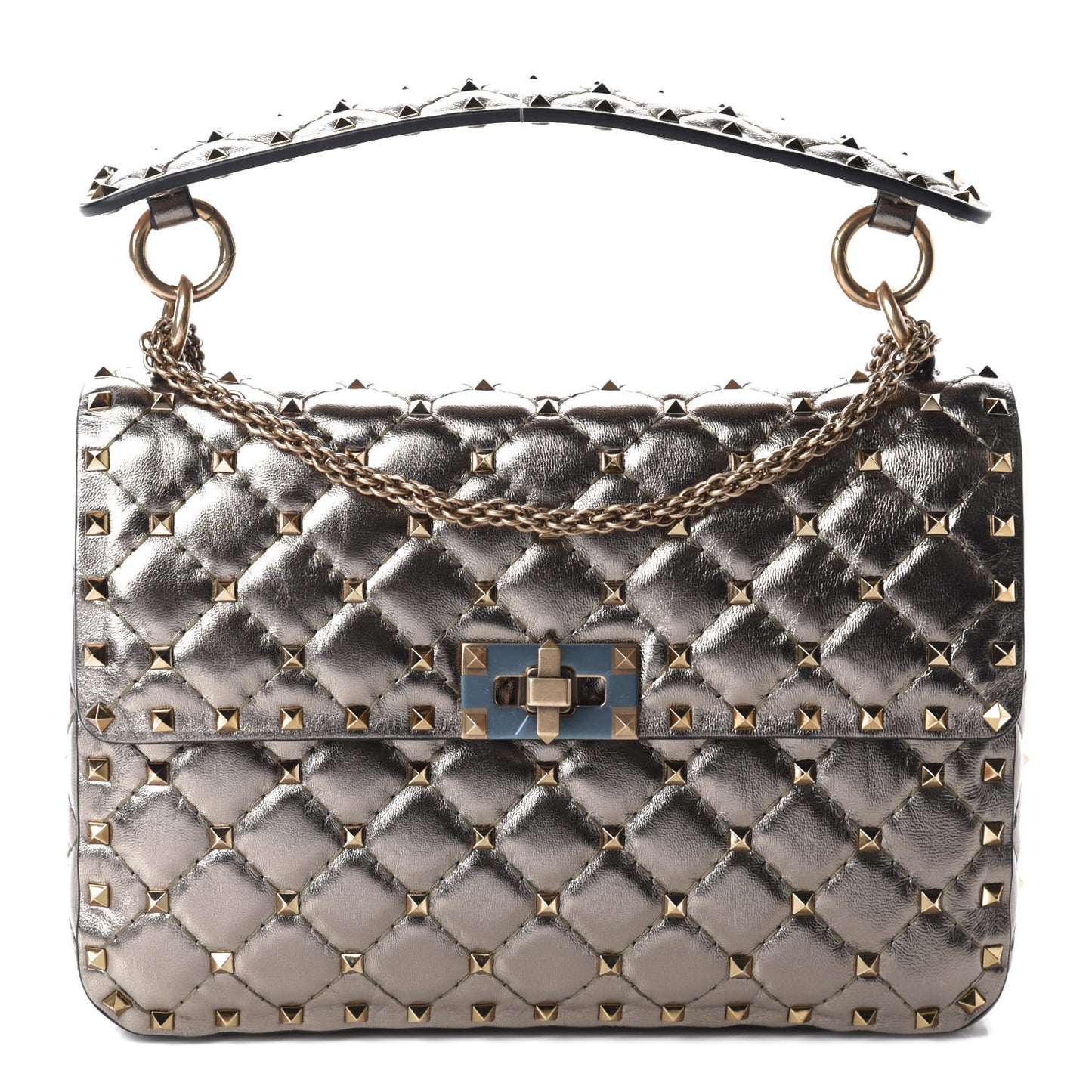 Metallic Lambskin Medium Rockstud Spike Shoulder Bag Sasso
