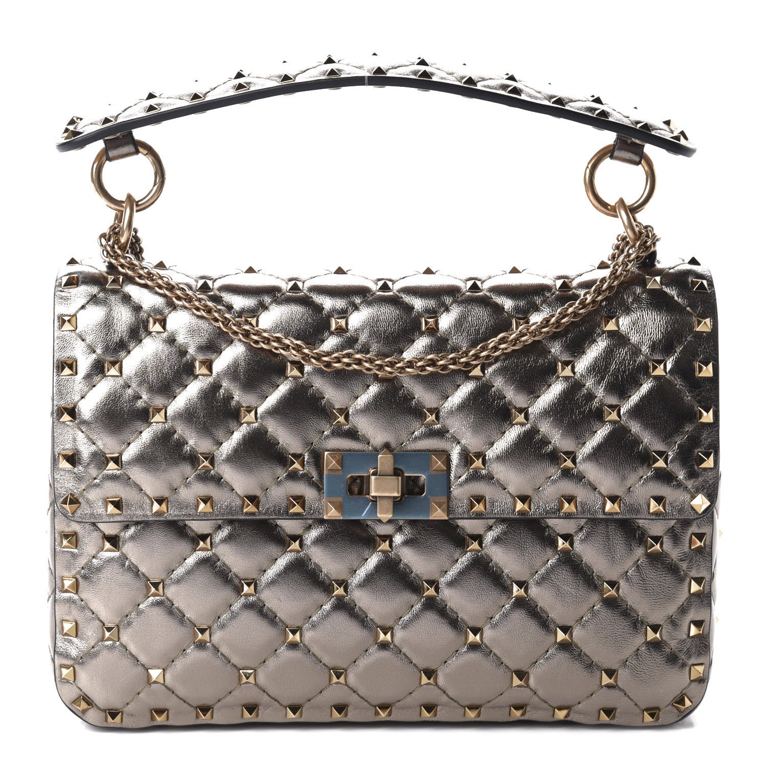 Valentino Garavani Metallic Lambskin Medium Rockstud Spike Shoulder Bag Sasso 1 of 10